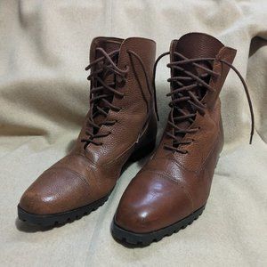 Topazio 80s 90s Brown Leather Boots Booties - Lace Up Front - Made in Brazil